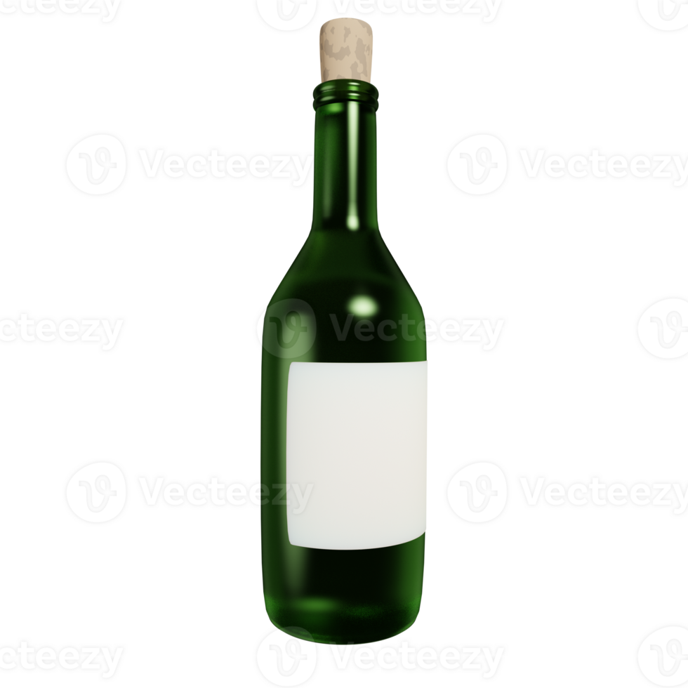 3d interpretazione di vecchio verde bicchiere bottiglia con sughero davanti Visualizza. da collezione spiriti e vino. realistico png illustrazione isolato su trasparente sfondo