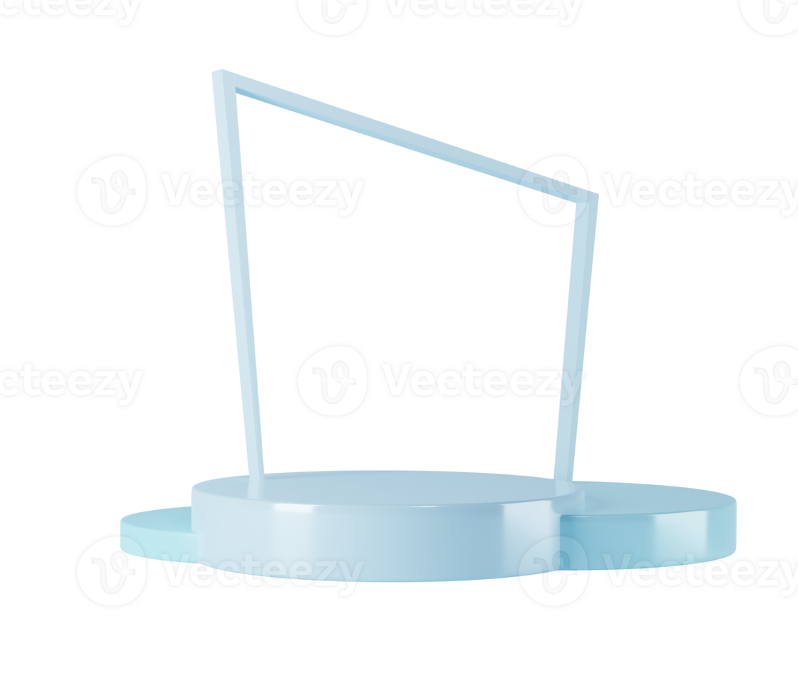 Minimalist round blue podium mockup with gate and scene with 3d rendering abstract background composition, illustration mock up of geometry platform shape for product display. isolated transparent png