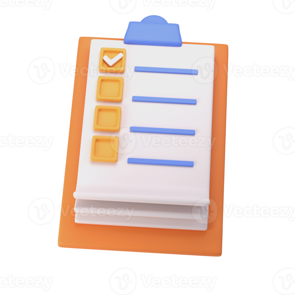 3d white clipboard icon task management todo check list on orange plane background. Work project plan concept, isolated transparent png, posting plan. productivity checklist png