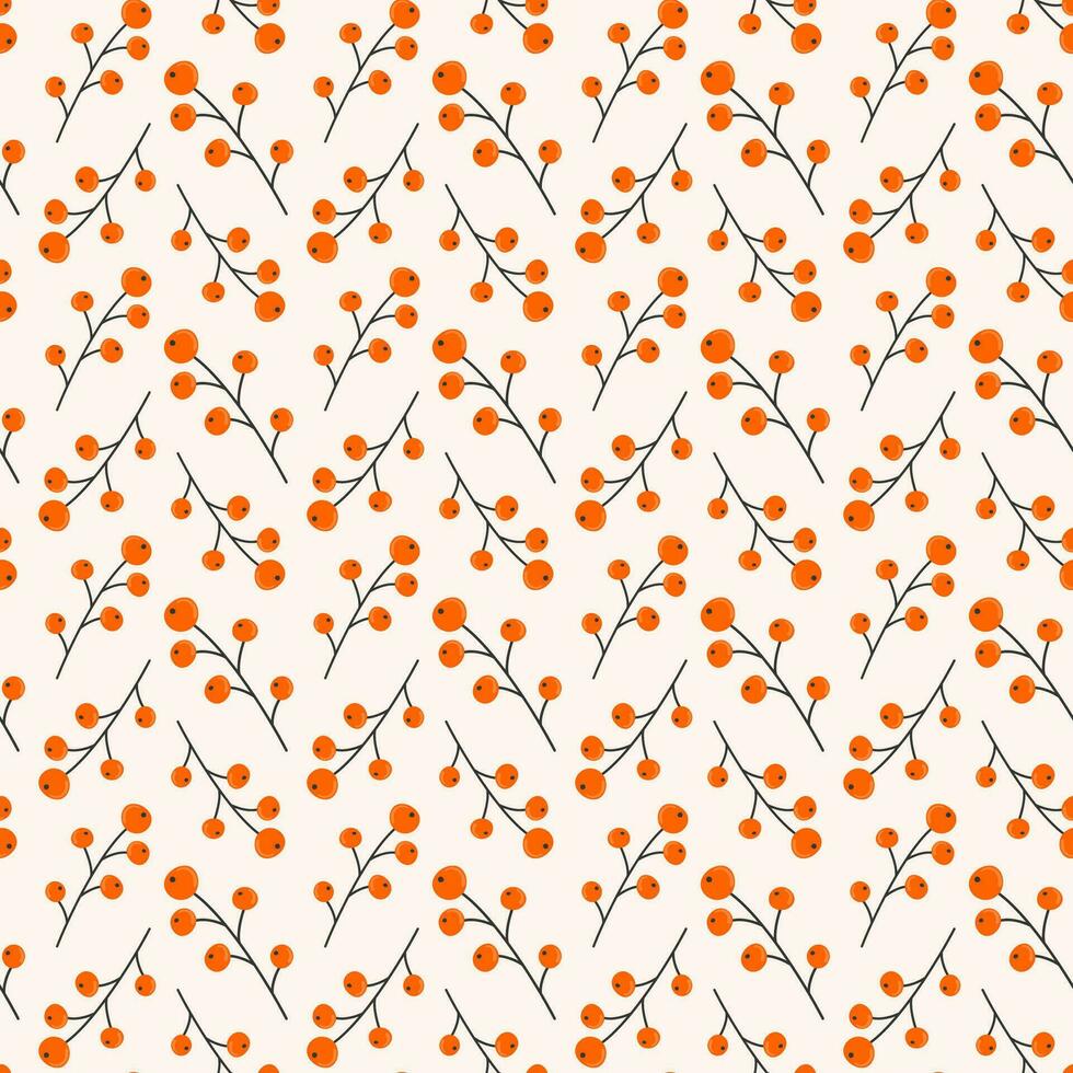 Seamless pattern of twigs with berries in a flat style. Vector illustration.