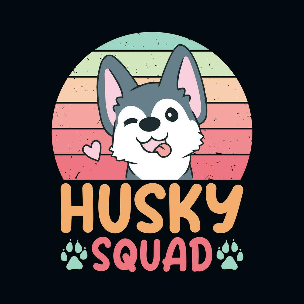 Husky squad - Retro Siberian Husky dog design vector