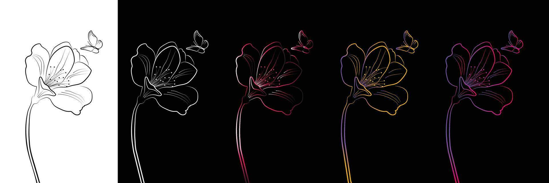 Flower set line art isolated vector illustration.