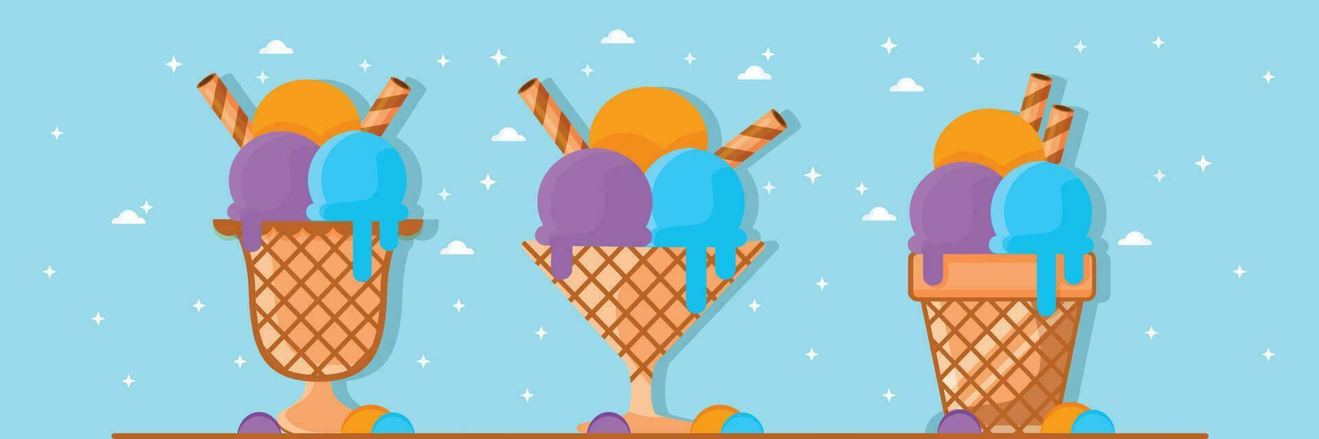 hielo crema plano icono. helado cono vector ilustración aislado en azul.