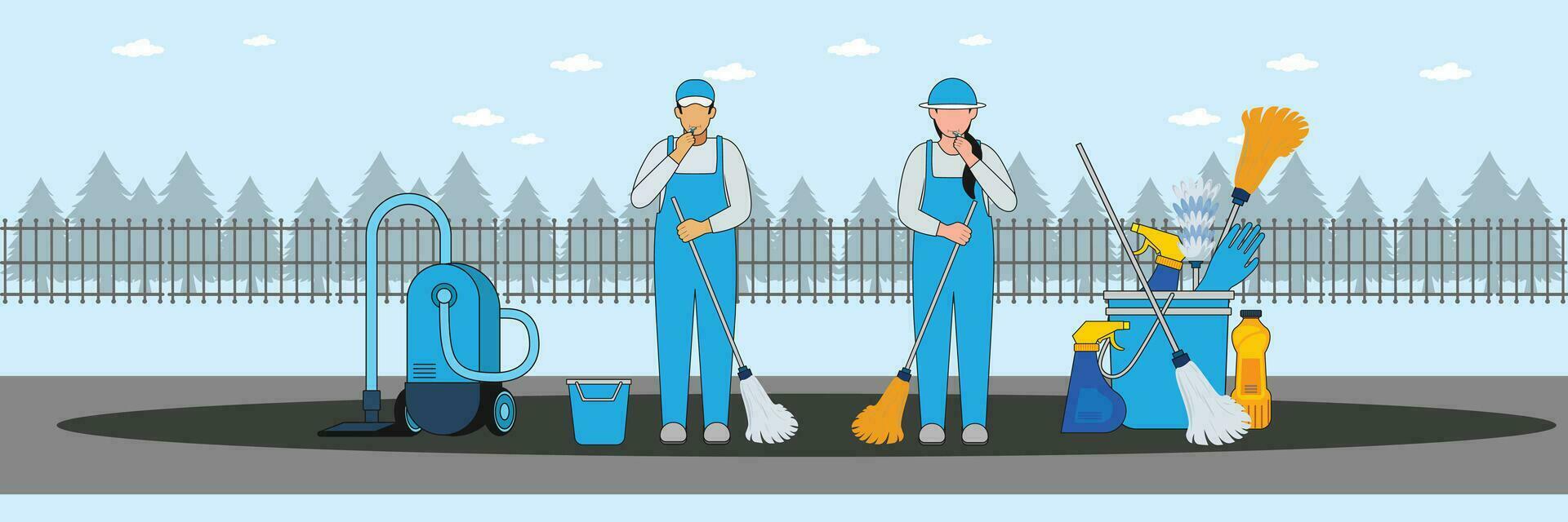 cleaning service man and woman. vector