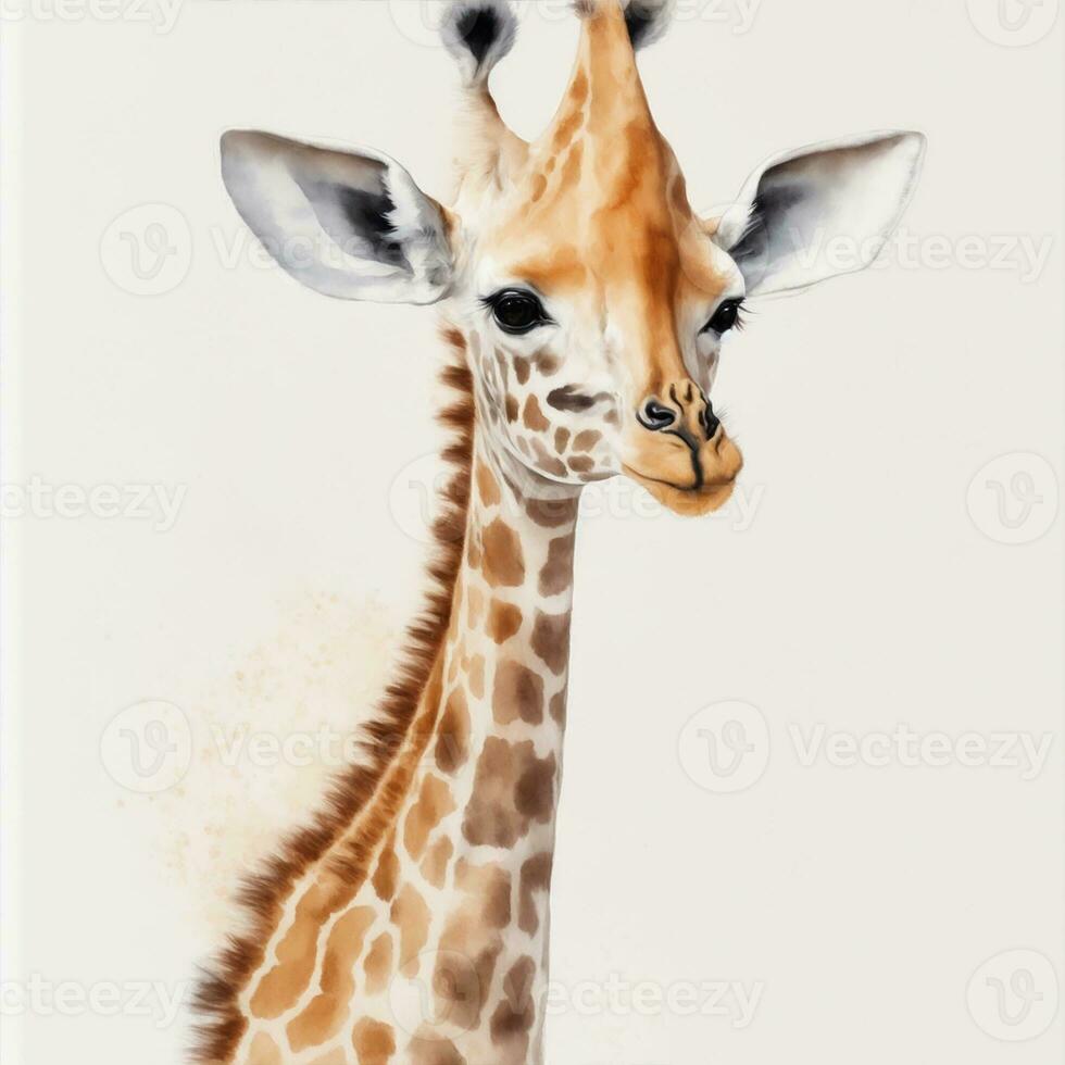 bebé jirafa en acuarela estilo en blanco antecedentes ilustración foto