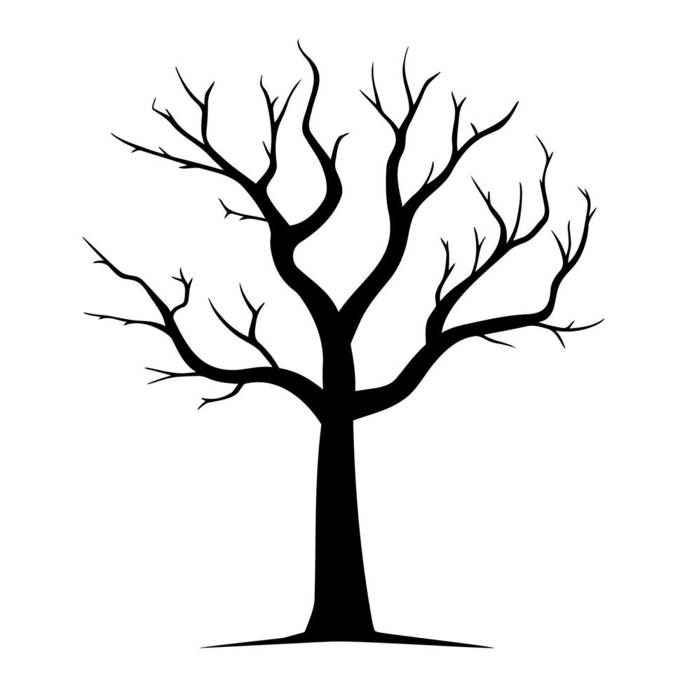 Bare tree silhouette without leaves. Vector illustration