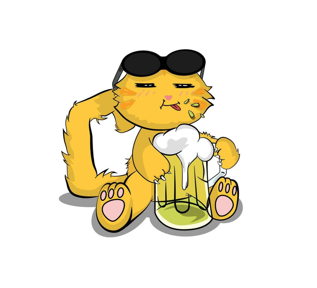 Digital art of a cat drinking beer vector