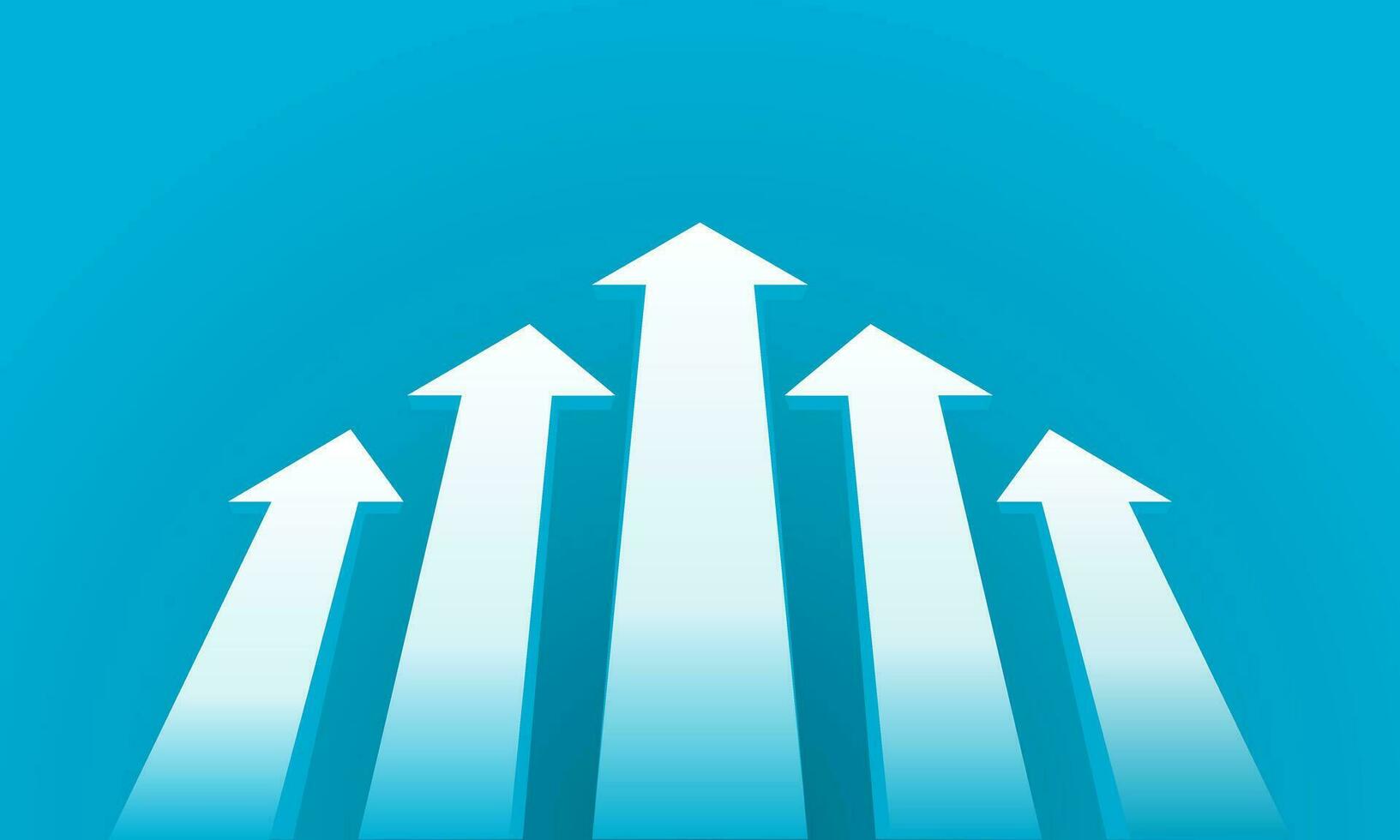 5 white forward arrows on blue background. Business presentation background. Vector illustration.