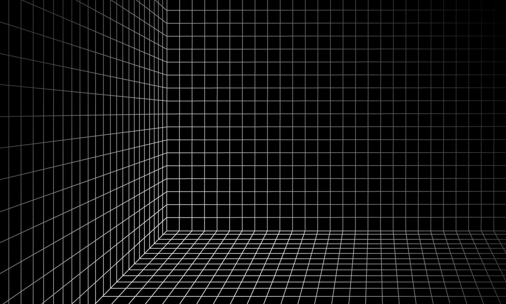 Empty futuristic digital empty room background with white grid lines. Cyber technology, sci-fi, cover, wireframe, space, quantum. Vector illustration.