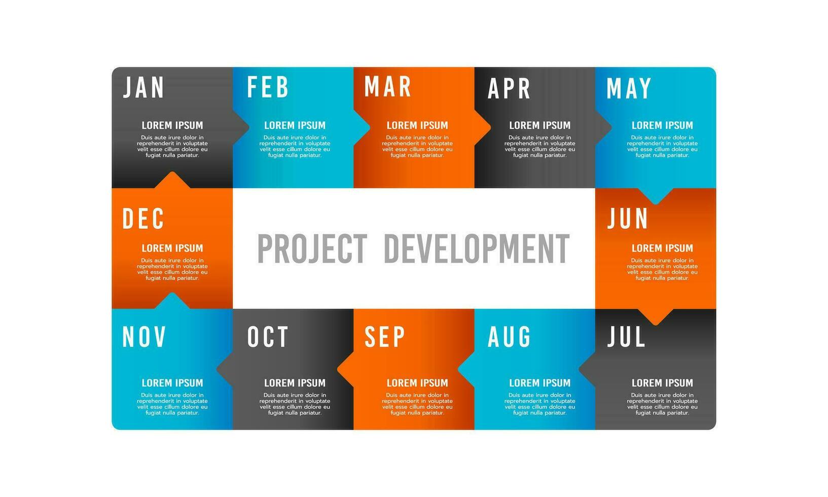 Infographic 12-month process for project development. Business presentation. Vector illustration.