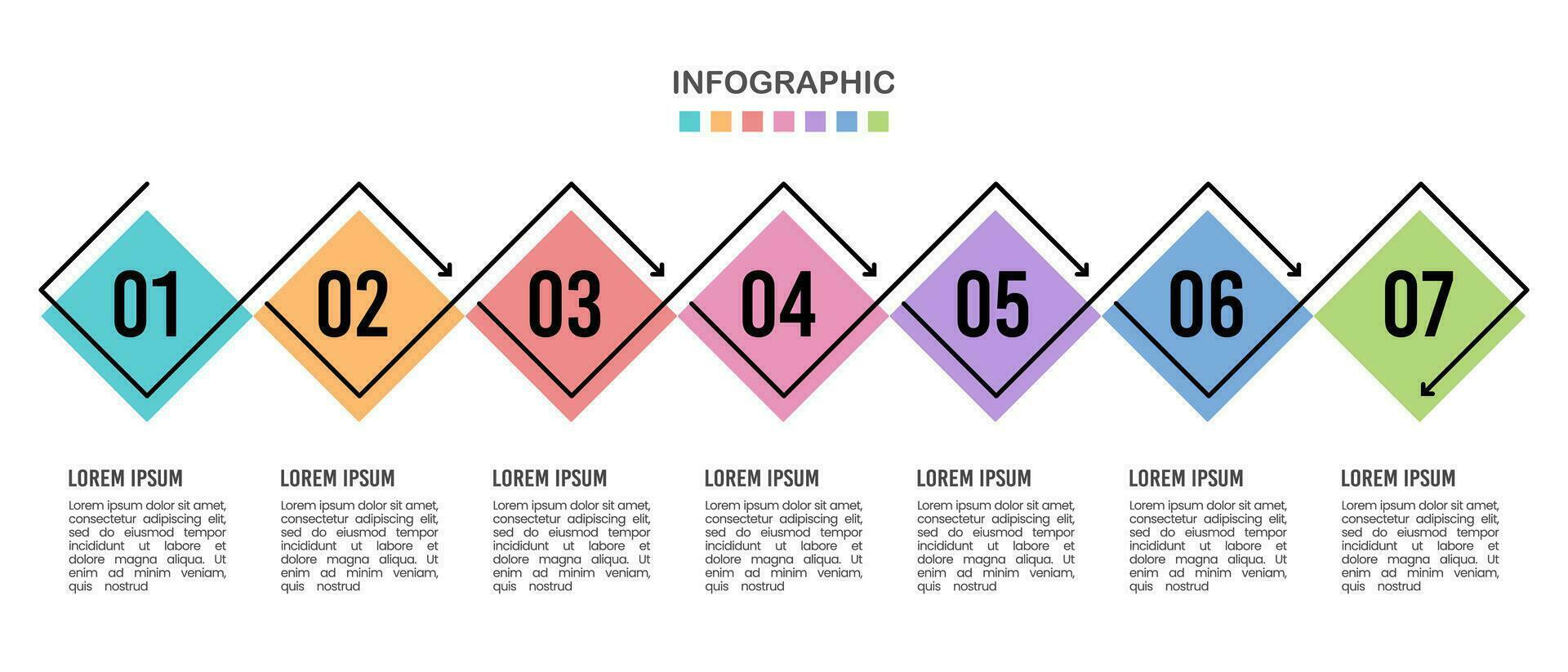 Business infographic arrow line with 7 steps design template. Vector illustration.