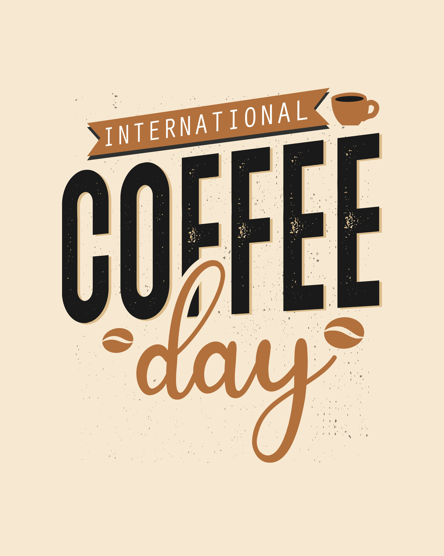International coffee day lettering vector illustration. Happy International coffee day quote