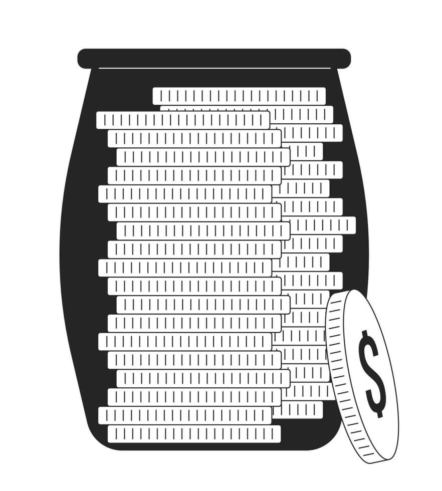 Glass jar full of coins flat monochrome isolated vector object. Savings. Finance. Editable black and white line art drawing. Simple outline spot illustration for web graphic design