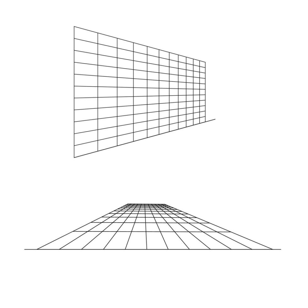 3d squared grid surface, checkered planes in different perspective vector