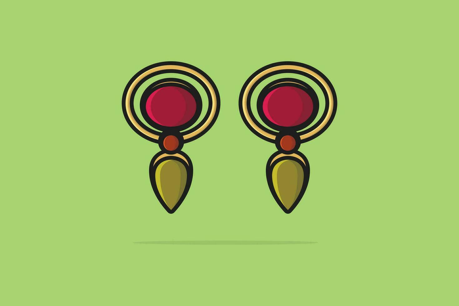 Stylish red and green color earrings jewelry vector illustration. Beauty fashion objects icon concept. Women earrings in unique style vector design. Earring with gemstone.
