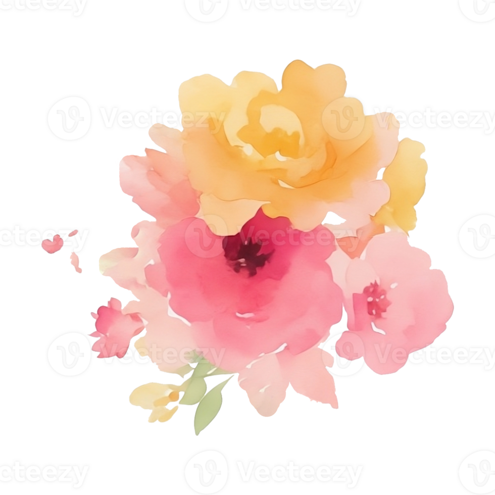 Watercolor flower pink bouquet AI Generative png
