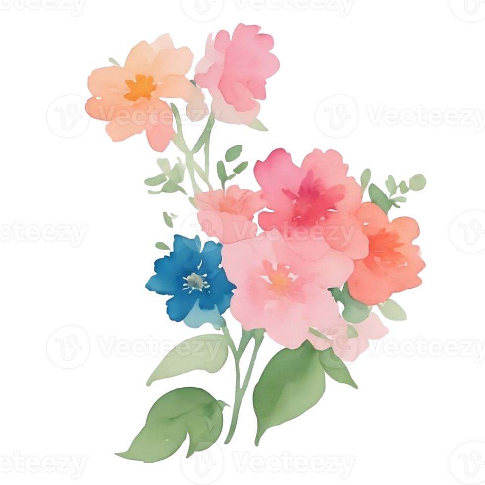 Watercolor flower pink bouquet AI Generative png