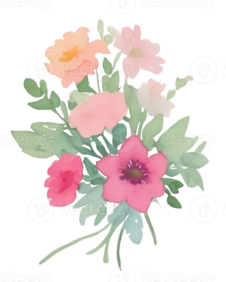Watercolor flower pink bouquet AI Generative png