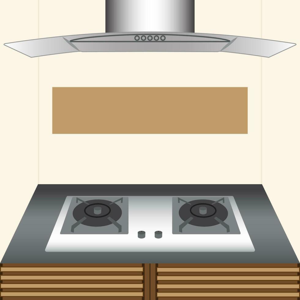 Modern range hood and gas stove. vector illustration EPS 10. editable stroke.