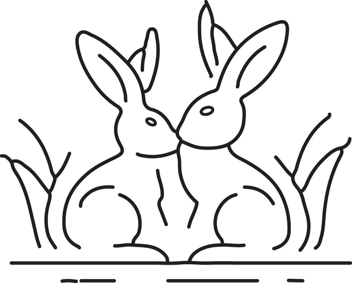 Icon rabbit, rabbit in grass hand drawn minimalist style. Vector illustration EPS 10. Editable stroke.