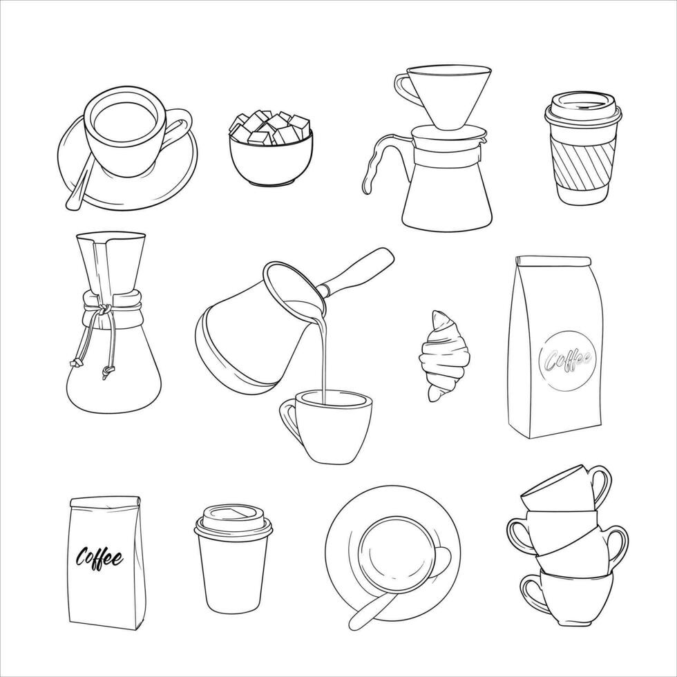 Set of coffee icons in line art design for coffee shop template or coffee day campaign vector