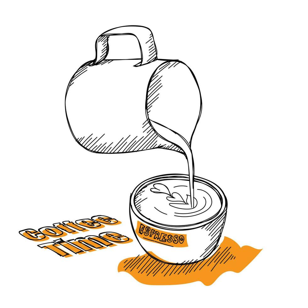 vector ilustración de café siendo vertido con Leche a hacer Café exprés para café día Campaña