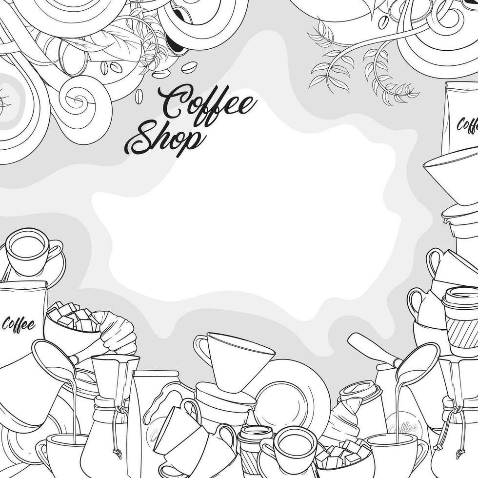 Coffee shop background template in doodle art design and good template for coffee day campaign vector