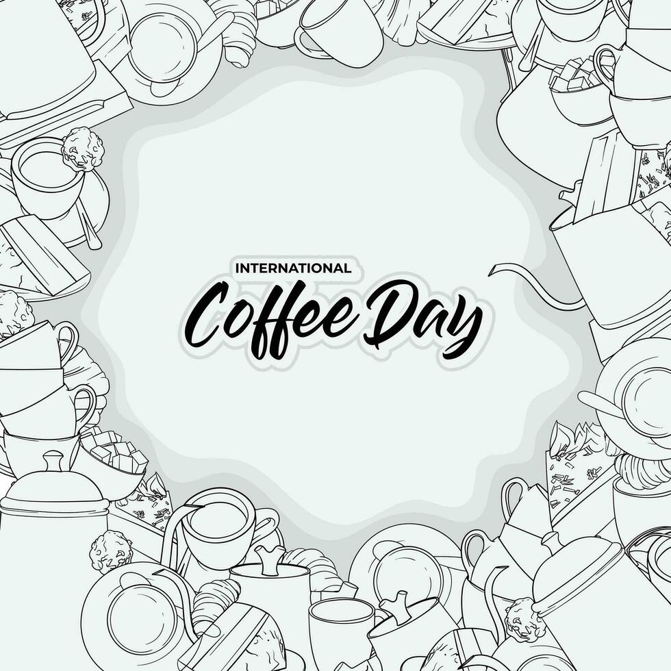 Coffee background in hand drawn design with text in the middle for coffee day campaign vector