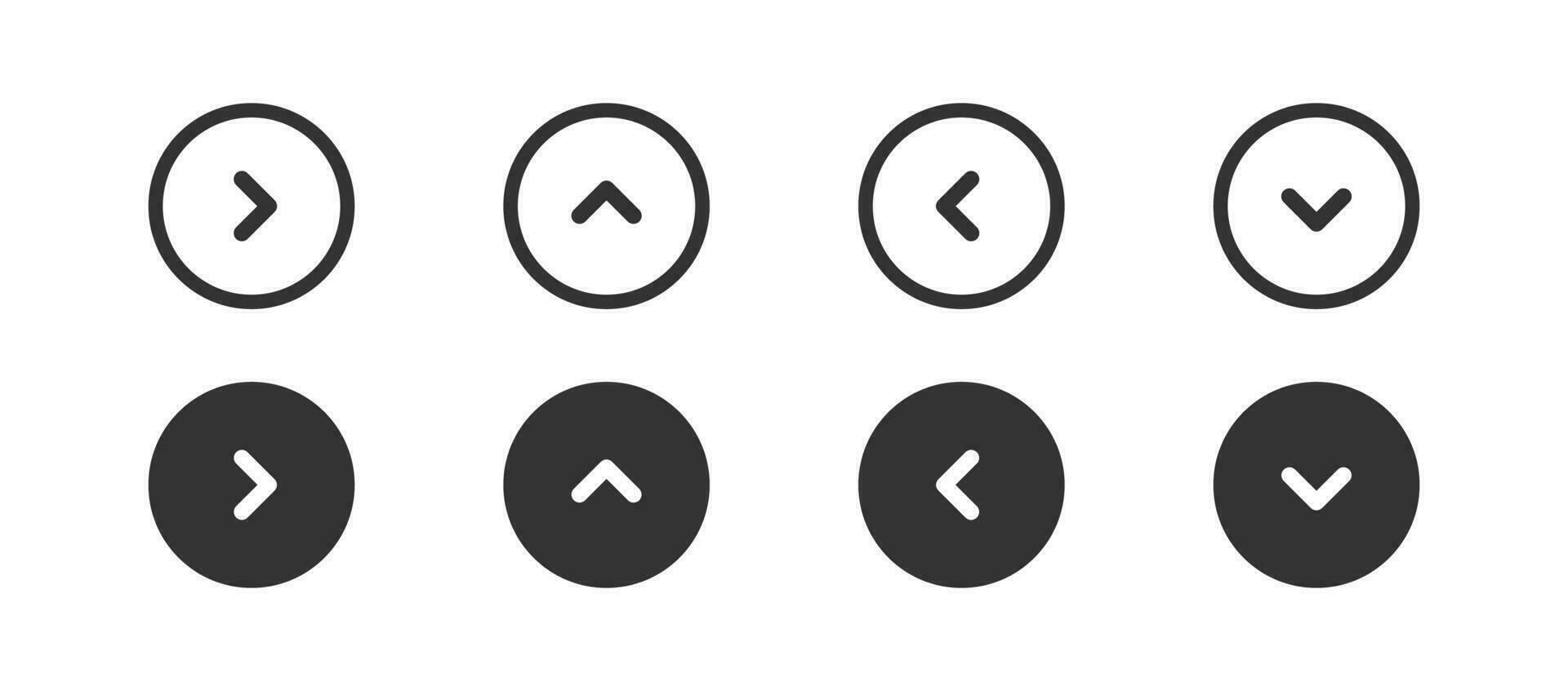 Navigation arrow in circle outline icon. Minimalistic button for ui concept. Next, up, down, right, left button for web site. Simple flat design. vector