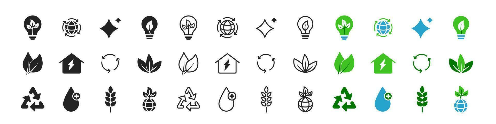 Ecology icon set. Symbols of green environment. Eco friendly flat signs. Planet care concept. vector