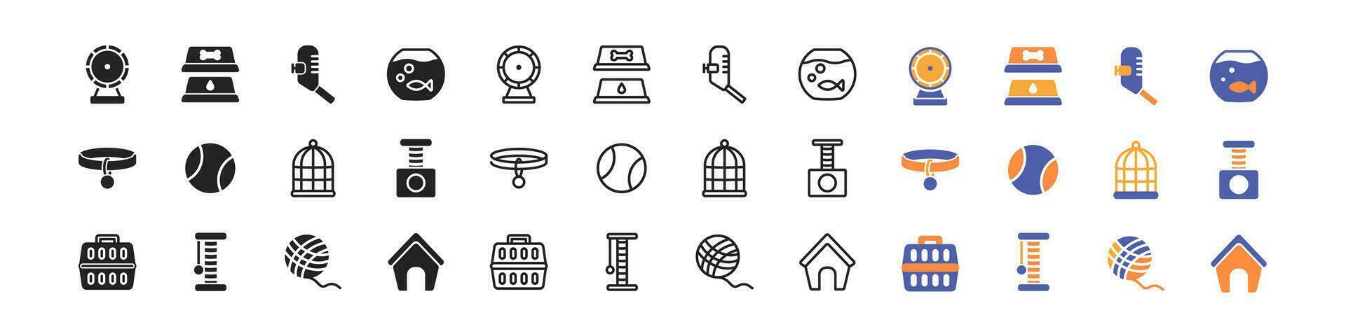 Pets care icon set on white background. Flat design. Domestic animals supplies signs. vector