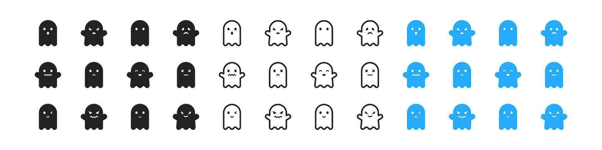 Happy Halloween icon set. Ghosts signs. Scary, cute sihlouetes. Spooky. Flat design. vector