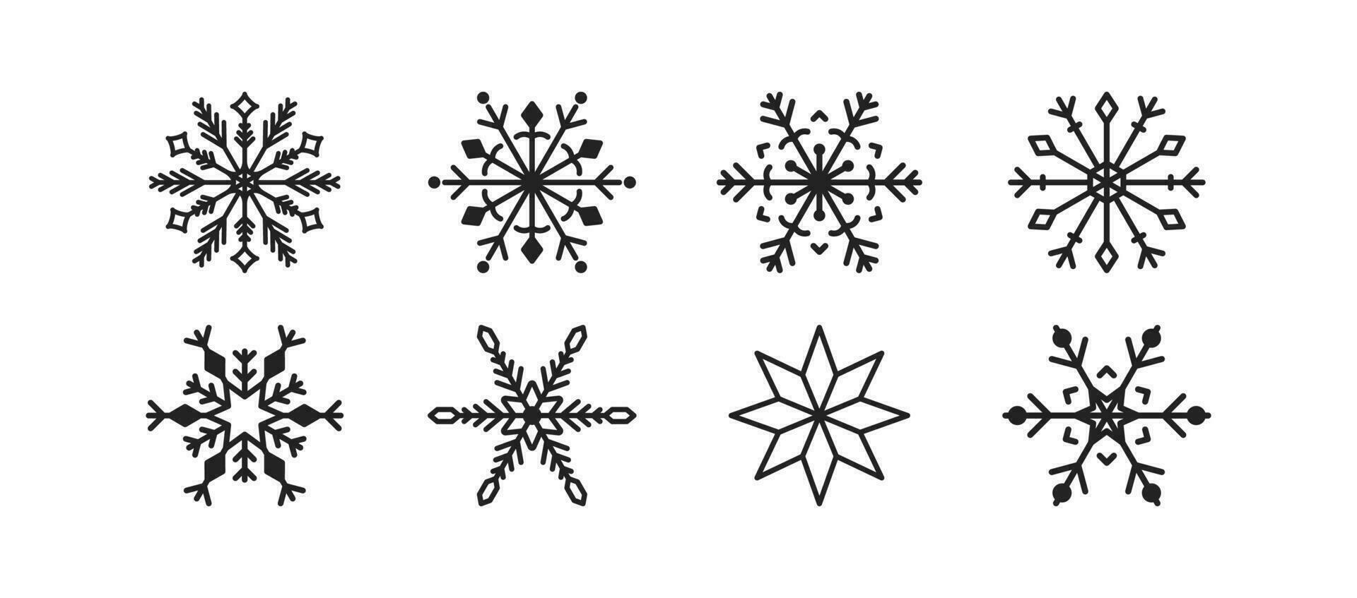 copo de nieve icono conjunto en blanco antecedentes. invierno vacaciones. Nevado, Navidad símbolo. diferente adornos y formas sencillo plano diseño. vector