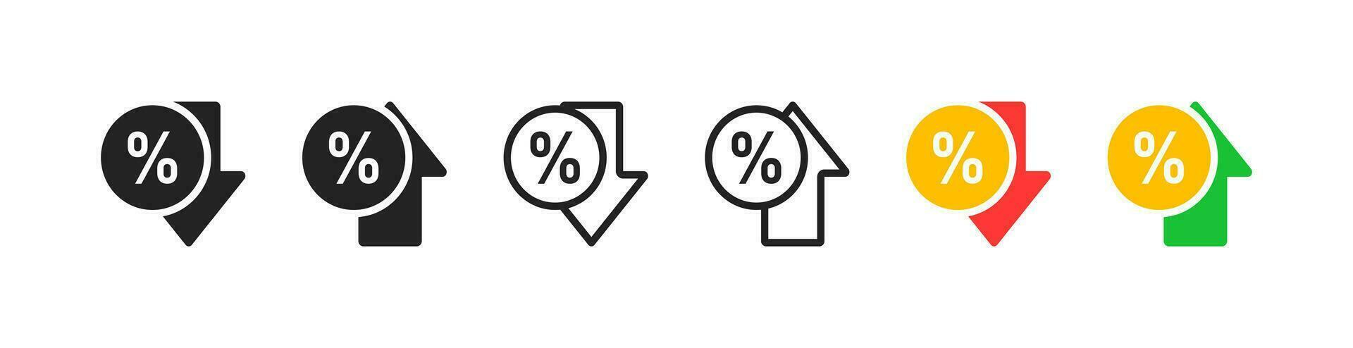 incrementar porcentaje icono en blanco antecedentes. inflación y devaluación concepto. porcentaje, flecha, moneda, crecimiento, infografía que cae señales. bancario, negocio símbolo. plano diseño. vector