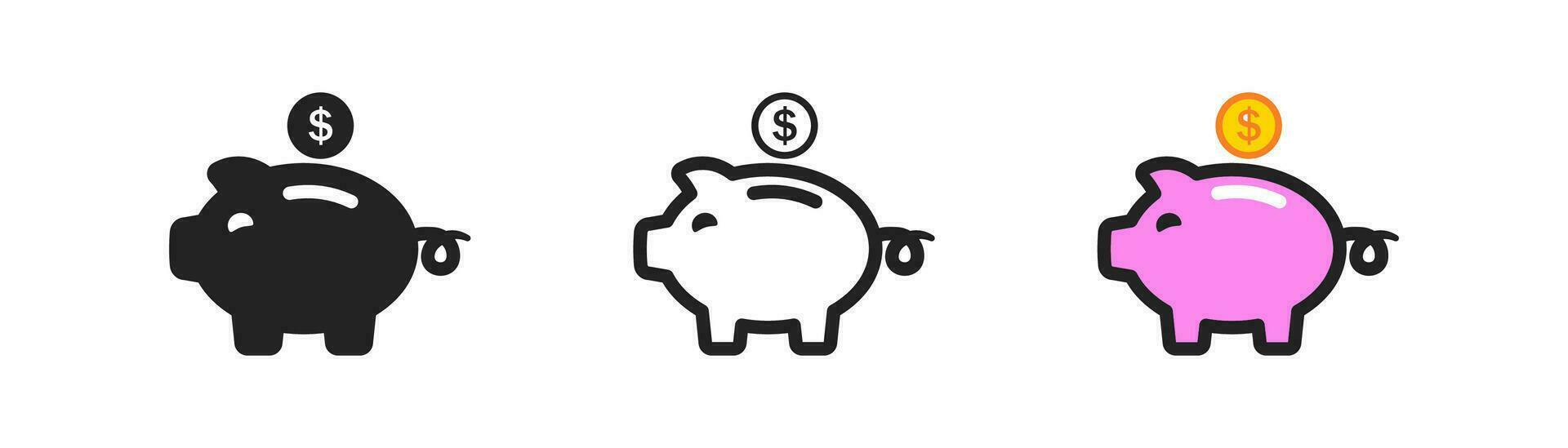 rosado cerdito banco icono en blanco antecedentes. hucha en plano estilo. inversión concepto. salvar dinero, inflación, global economía crisis, negocio, símbolo. vector