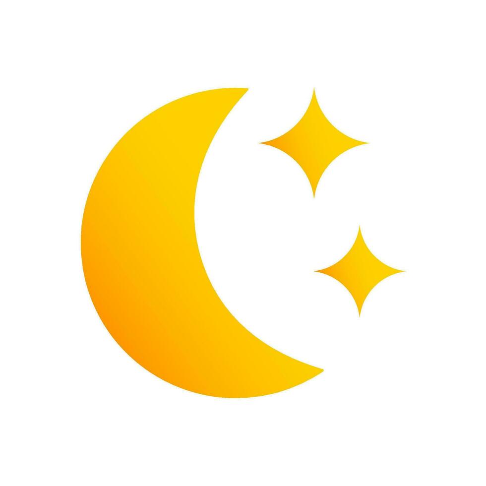 Moon and stars icon on light background. Night symbol. Dream, nature, crescent. Outline, flat and colored style. Flat design. Vector illustration.