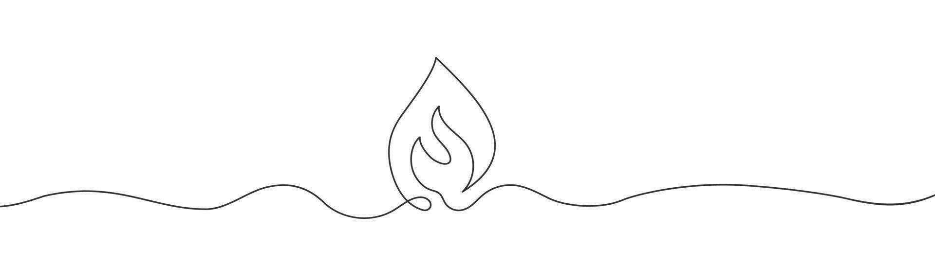 continuo línea en forma de fuego en blanco antecedentes. fuego signo. peligro símbolo. uno línea Arte. sencillo diseño. Delgado línea bosquejo. plano diseño. vector