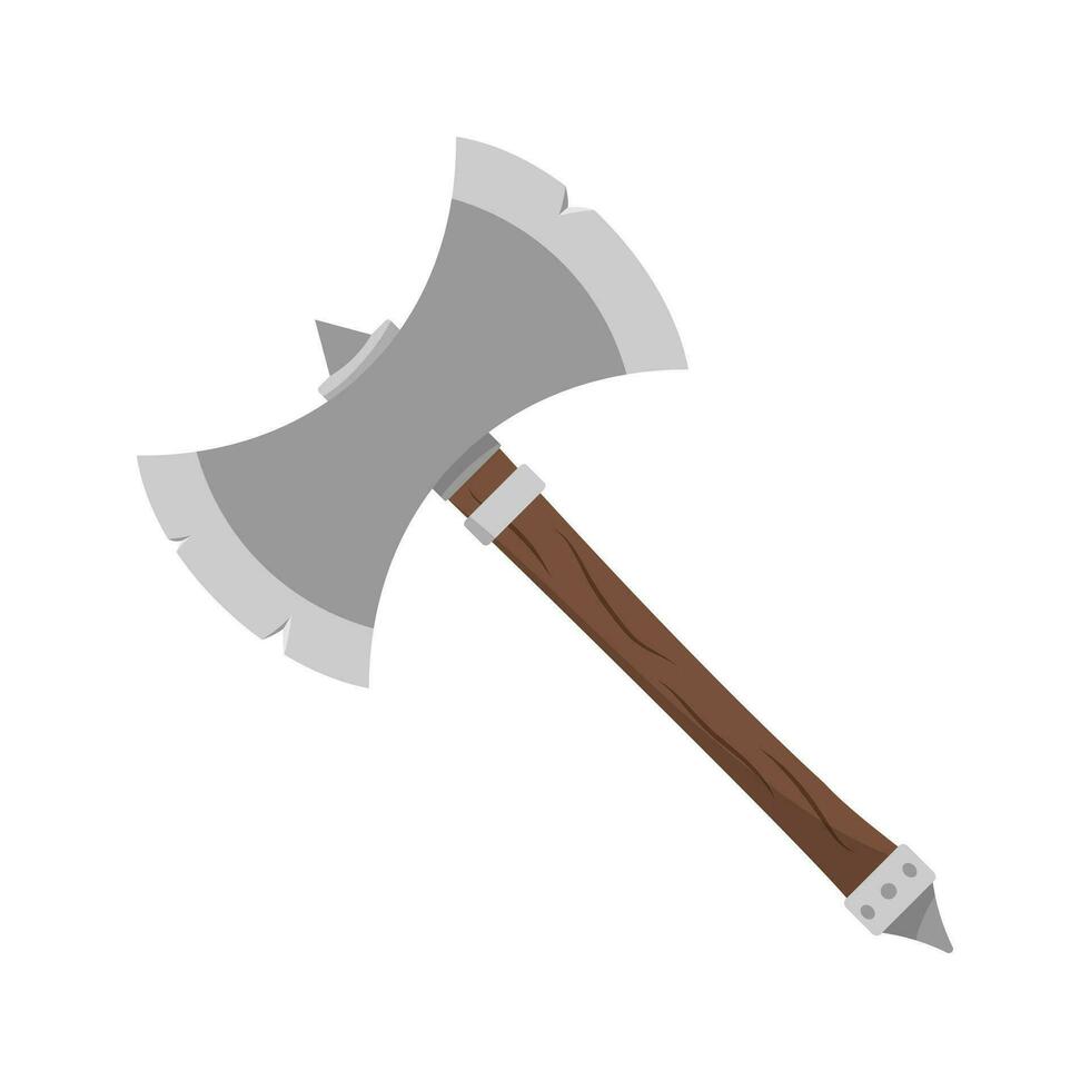 Viking's battle axe icon on light background. God of war symbol. Celtic weapon, two handed ax, scandinavian mythology, medieval. Element of gaming development. Cartoon style. Vector illustration.