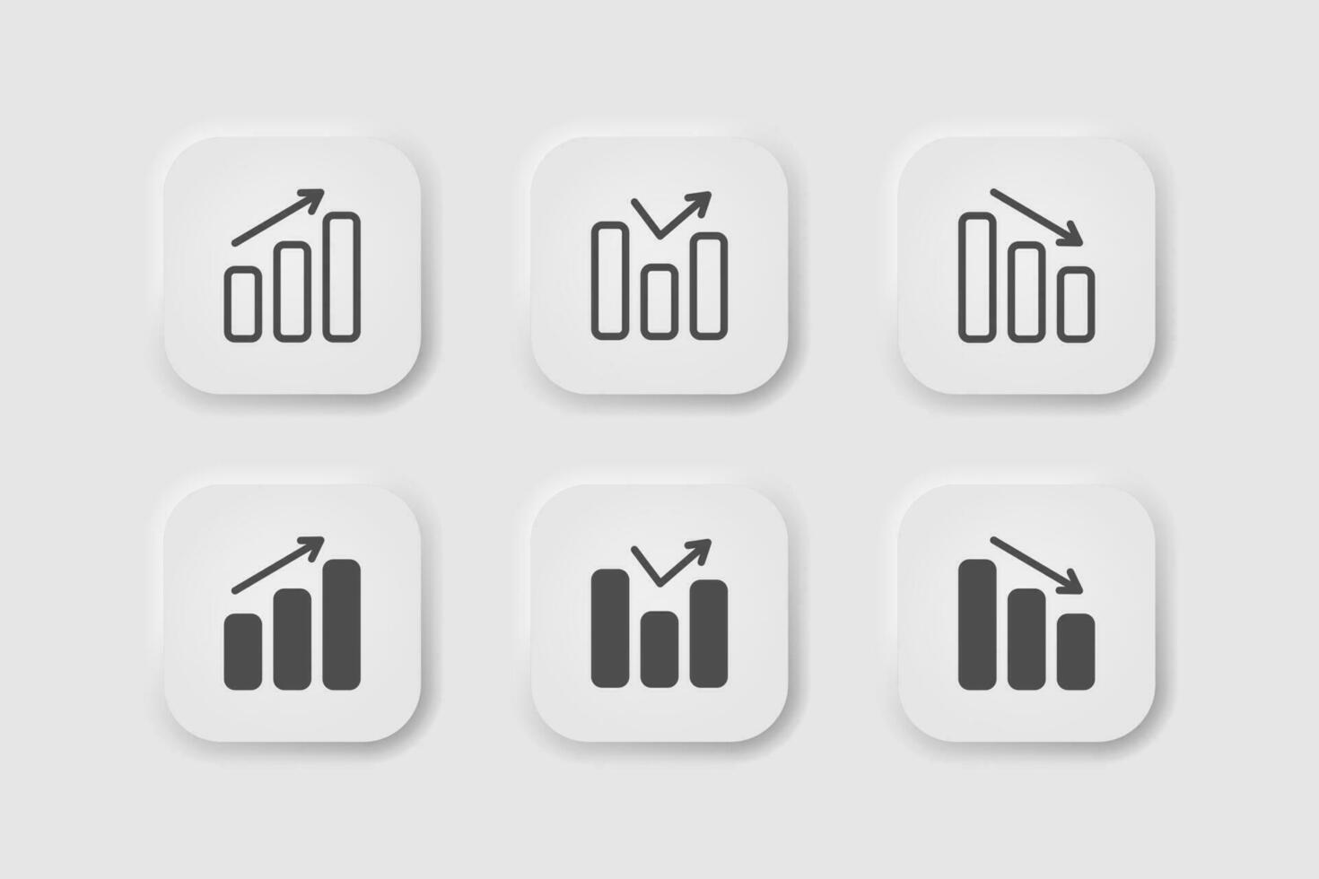 Statistic icon in neumorphism style. Icons for business, white user interface. UI, UX. Chart symbol. Stats, business, graphics, increase, economic, stock. Neumorphic style. Vector illustration.