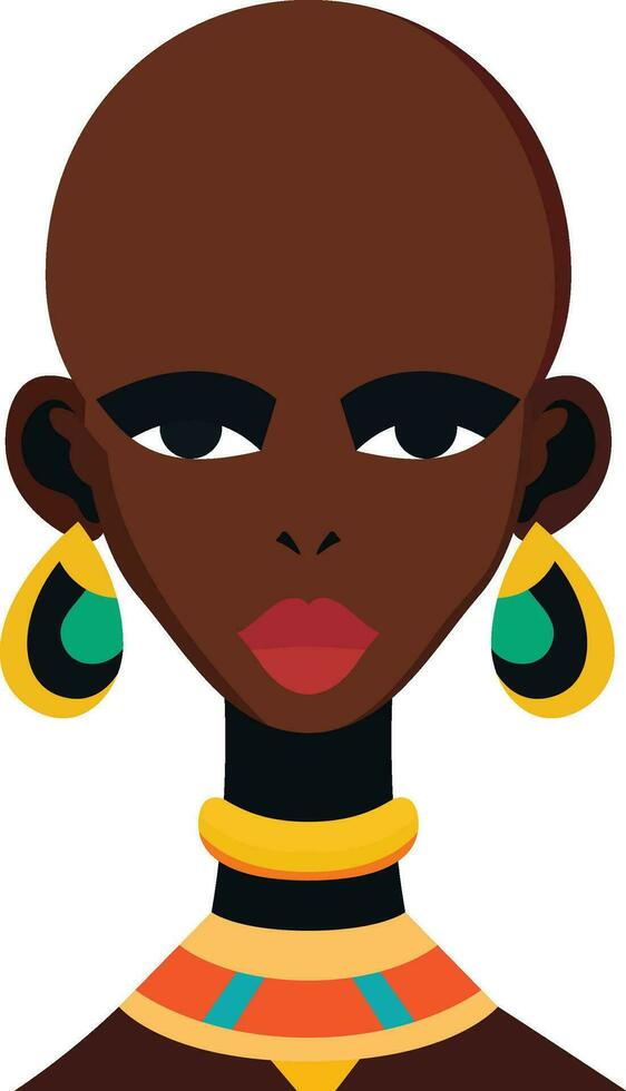 Bald African tribal lady flat style vector beautiful African woman with bald head vector image