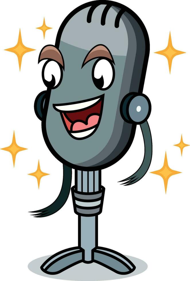 Singing Cartoon microphone mascot character vector illustration, Singing studio mic with a face vector image