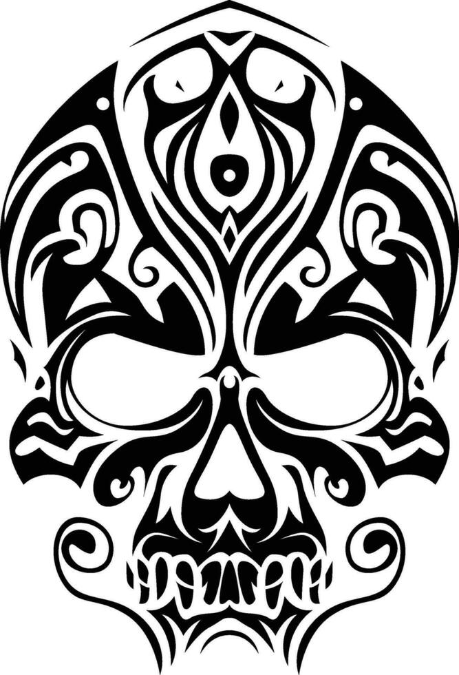 Vector Skull tattoo, black and white tattoo mexican skull illustration spiral vector image