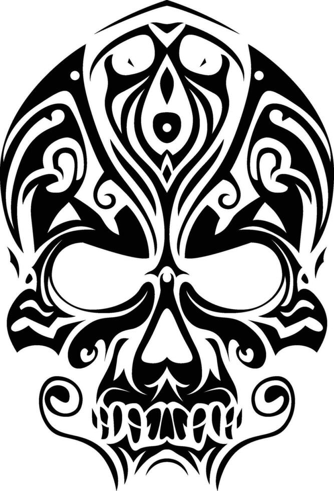 Vector Skull tattoo, black and white tattoo mexican skull illustration spiral vector image