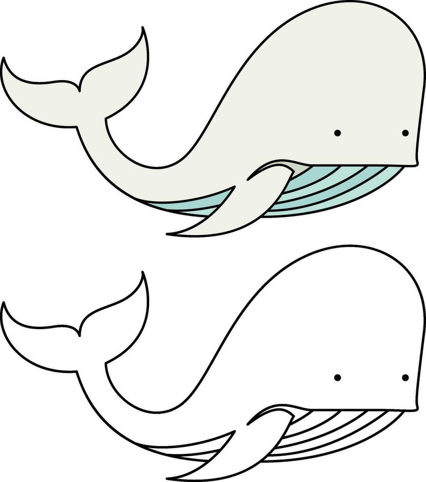 White whale simple style vector illustration , Belugas whale colored and black and white line drawing for coloring books stock vector image and square shaped stock vector image