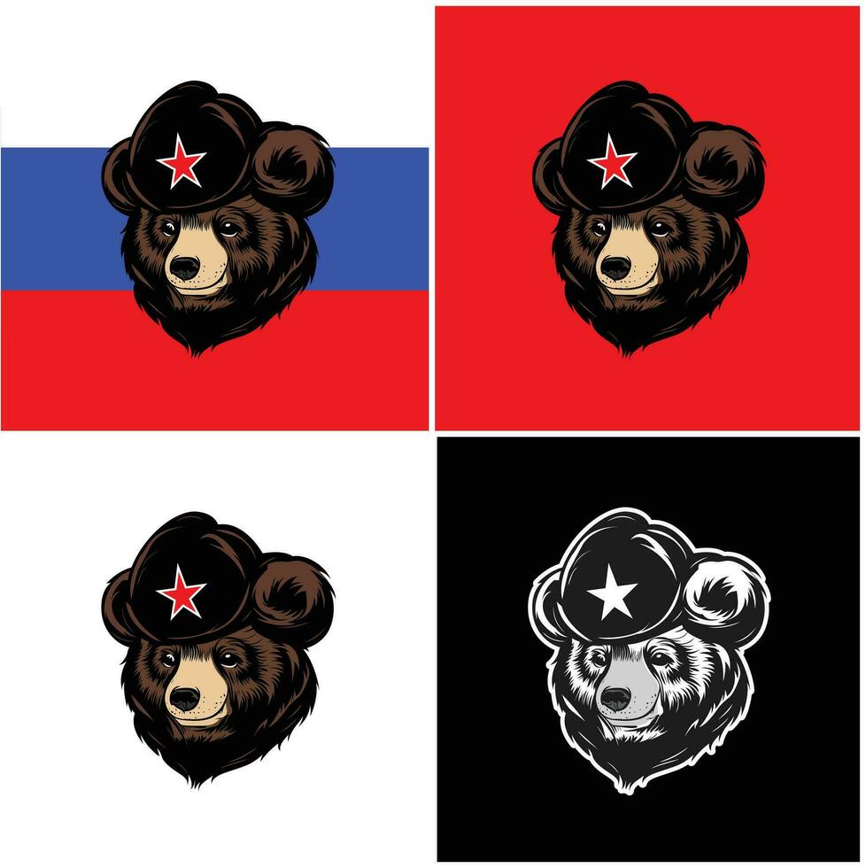 oso en ruso sombrero o oso cabeza en ruso sombrero con estrella vector imagen