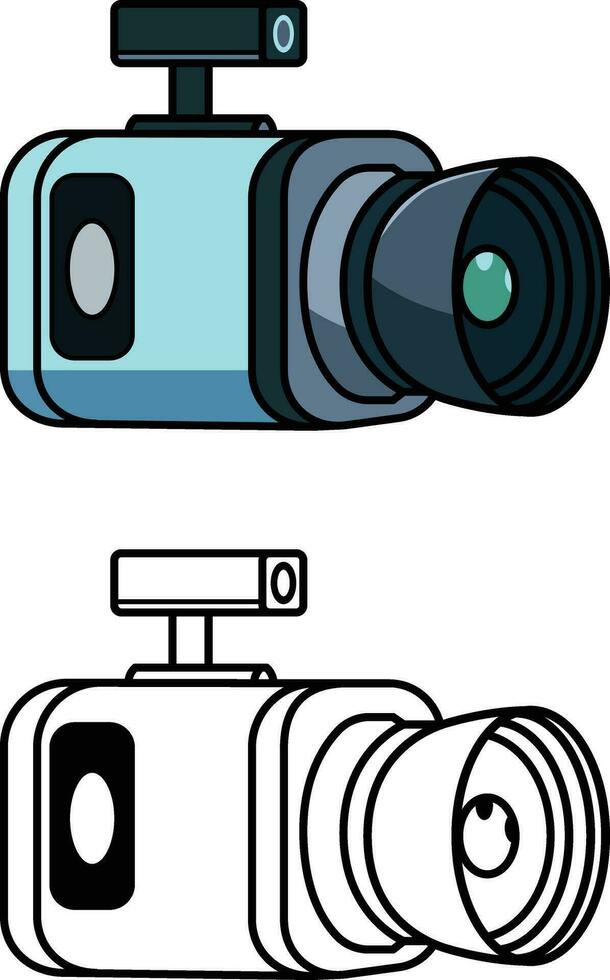 Camcorder cartoon style vector illustration, Cam coder, hand held video recording camera vector image, colored and black and white stock vector