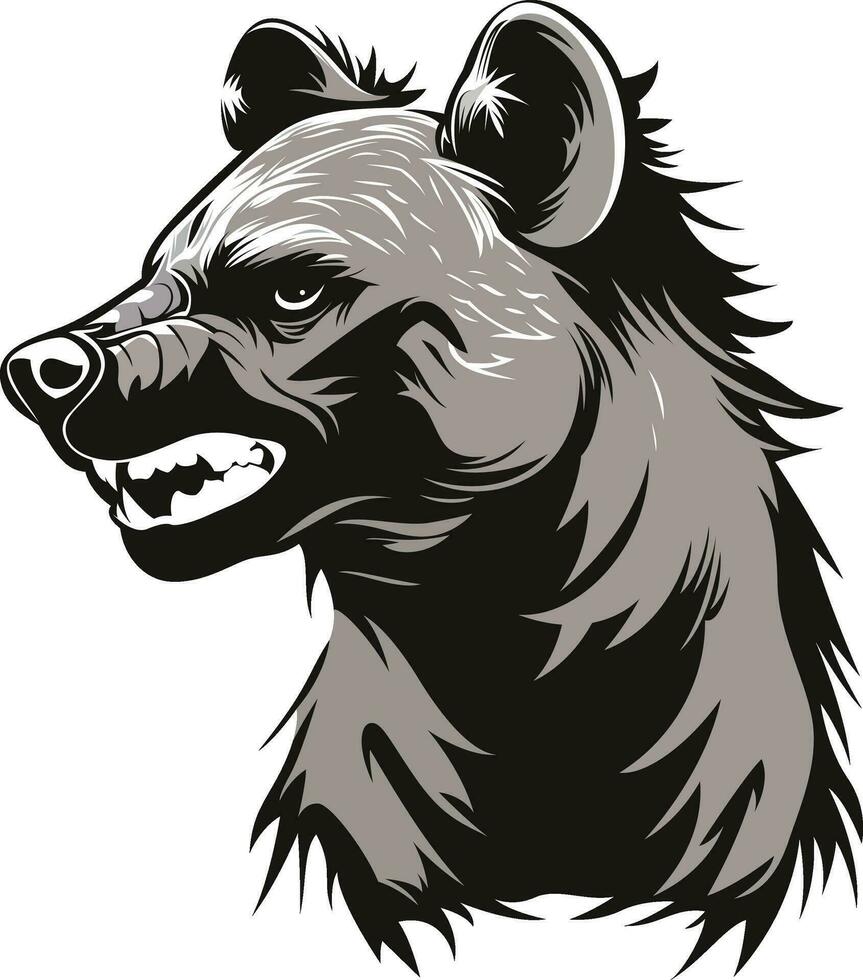 Angry hyena face vector illustration, Aggressive hyena dog Crocuta stock vector image, colored and black and white stock image
