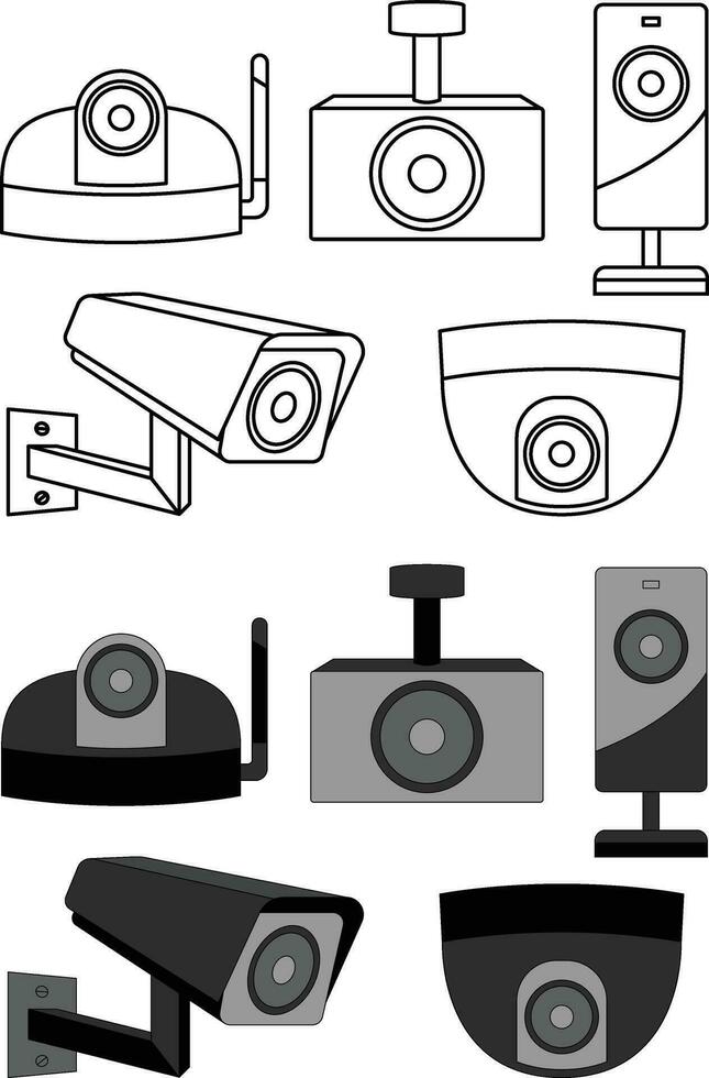 set of CCTV cameras in different angles and different shapes flat