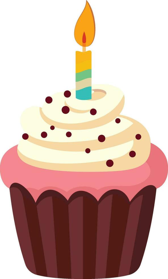 birthday cupcake flat style stock vector image, Birthday cupcake with a candle on it stock vector image