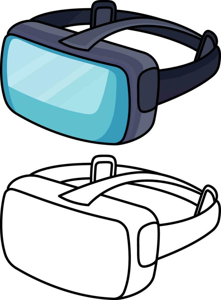 VR headset, VR glasses, virtual reality headset cartoon style vector illustration , HMD head mounted display vr headsets colored and black and white stock vector image